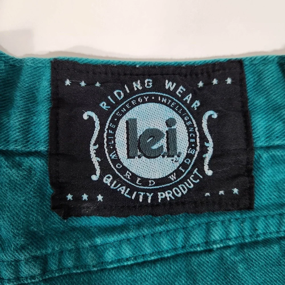 Vintage LEI Teal High Waisted Denim‎ Cuffed Shorts Womens Size 7 Retro 90s Mom